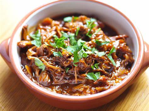 BBQ pulled beef with creamy greens and potato