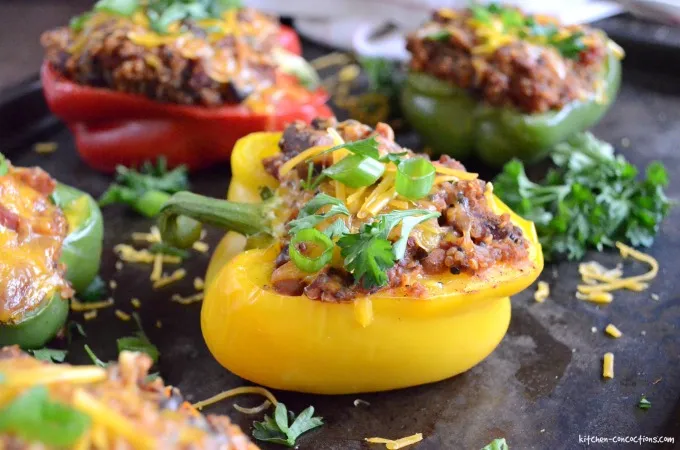 Stuffed roasted peppers with Turkish beef and rice