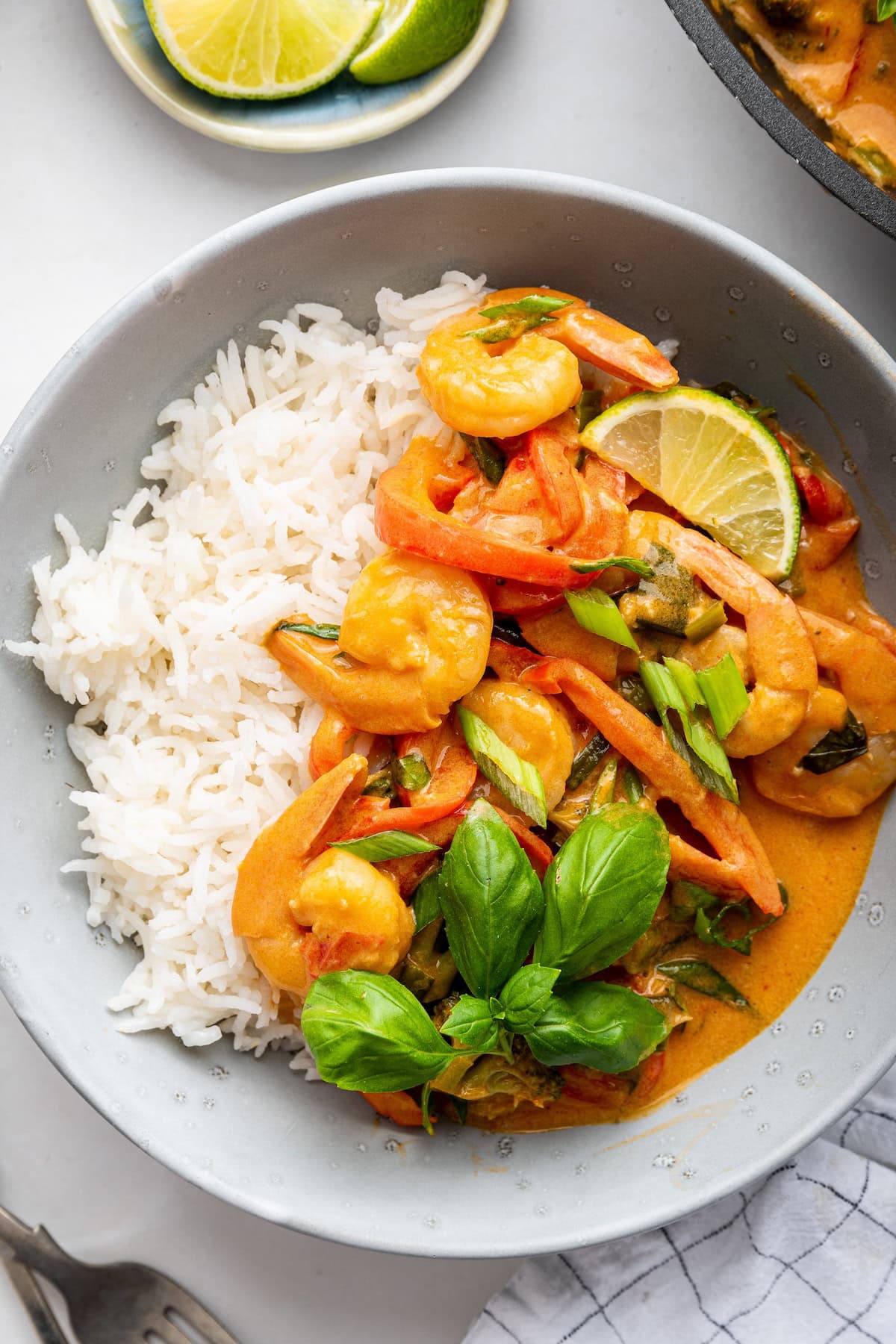 Spicy curry shrimp with veg and steam rice